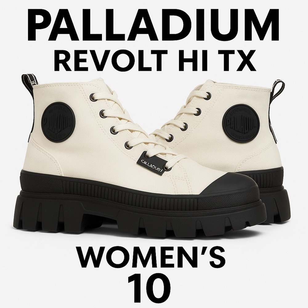 Palladium Revolt Hi TX Women's Boots Star White Black Chunky Platform Size 10